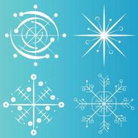 White snowflake icons collection in line style isolated on blue background. New year design elements, frozen symbol, Vector illustration