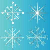 White snowflake icons collection in line style isolated on blue background. New year design elements, frozen symbol, Vector illustration