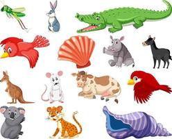 conjunto de dibujos animados de varios animales vector