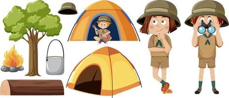niños acampando en estilo de dibujos animados vector