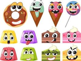 Sweet dessert cartoon characters set vector