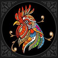 Colorful Rooster mandala arts isolated on black background vector