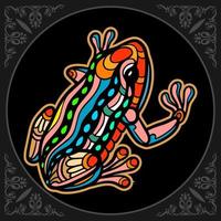 Colorful frog mandala arts isolated on black background vector