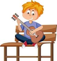 niño feliz tocando el personaje de dibujos animados de guitarra vector