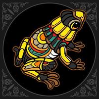 Colorful frog mandala arts isolated on black background vector