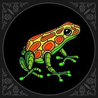 Colorful frog mandala arts isolated on black background vector