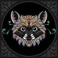 Raccoon mandala arts isolated on black background vector