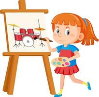 Cute girl painting on canvas vector