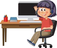 A girl sitting in front of computer vector