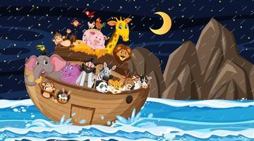 Ocean scene with Noah's ark with animals vector