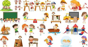 conjunto de niños haciendo diferentes actividades. vector