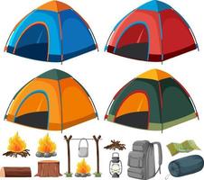 Set of many camping elements vector