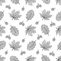 Seamless pattern with oak and maple leaves and acorns. Leaves with a beautiful ornament. Vector isolated background . Texture for textiles or wrapping paper, wallpaper, autumn pattern.