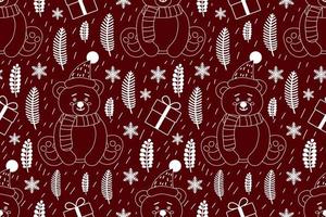 Merry Christmas seamless pattern home decoration design. Cartoon Santa, Christmas tree, Christmas leaves, cute wallpaper. Ornaments vector illustrations background