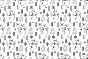 Merry Christmas seamless pattern home decoration design. Cartoon Santa, Christmas tree, Christmas leaves, cute wallpaper. Ornaments vector illustrations background