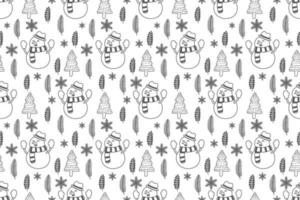 Merry Christmas seamless pattern home decoration design. Cartoon Santa, Christmas tree, Christmas leaves, cute wallpaper. Ornaments vector illustrations background