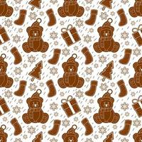 Merry Christmas seamless pattern home decoration design. Cartoon Santa, Christmas tree, Christmas leaves, cute wallpaper. Ornaments vector illustrations background