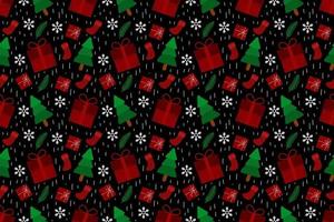 Merry Christmas seamless pattern home decoration design. Cartoon Santa, Christmas tree, Christmas leaves, cute wallpaper. Ornaments vector illustrations background