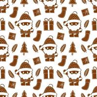 Merry Christmas seamless pattern home decoration design. Cartoon Santa, Christmas tree, Christmas leaves, cute wallpaper. Ornaments vector illustrations background
