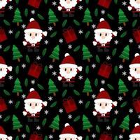 Merry Christmas seamless pattern home decoration design. Cartoon Santa, Christmas tree, Christmas leaves, cute wallpaper. Ornaments vector illustrations background