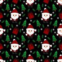 Merry Christmas seamless pattern home decoration design. Cartoon Santa, Christmas tree, Christmas leaves, cute wallpaper. Ornaments vector illustrations background