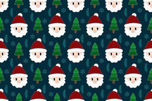 Merry Christmas seamless pattern home decoration design. Cartoon Santa, Christmas tree, Christmas leaves, cute wallpaper. Ornaments vector illustrations background