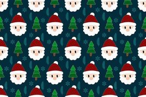 Merry Christmas seamless pattern home decoration design. Cartoon Santa, Christmas tree, Christmas leaves, cute wallpaper. Ornaments vector illustrations background