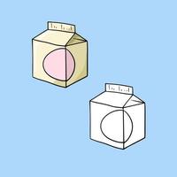 A set of images, a small square package of milk, kefir, a space for copying, a vector in cartoon style on a colored background