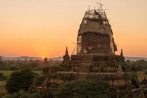 The unknown pagoda in Bagan repairing after big earthquake in Myanmar. photo