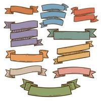 Set of ribbon banner doodle illustration vector