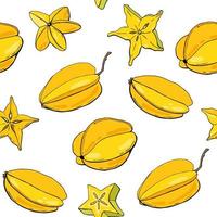 Carambola. Fruit seamless pattern with Carambola. Design for fabric, textile, wallpaper, packaging. vector