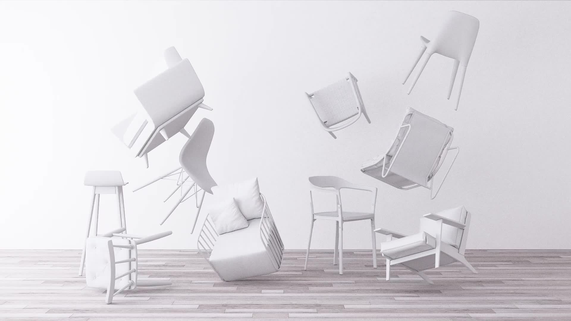 White Chairs spin. 3d rendering looped animation 11779824 Stock Video