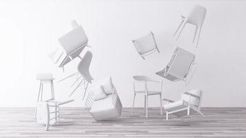 White Chairs spin. 3d rendering looped animation video