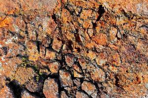 Detailed close up surface of rusty metal and asphalt with lots of corrosion in high resolution photo