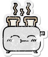 distressed sticker of a cute cartoon of a toaster vector