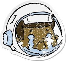 distressed sticker of a cartoon astronaut face crying vector