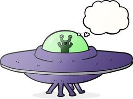 Pensamiento dibujados a mano alzada de dibujos animados de burbujas nave espacial alienígena vector