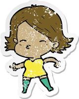 distressed sticker of a cartoon woman pointing vector