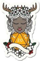 sticker of a elf druid with natural twenty dice roll vector