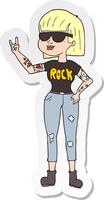 pegatina de una mujer de rock de dibujos animados vector