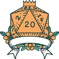 Retro Tattoo Style natural 20 critical hit D20 dice roll vector