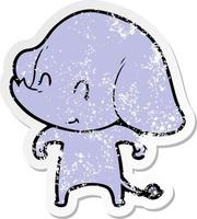 distressed sticker of a cute cartoon elephant vector