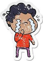 distressed sticker of a cartoon man crying vector