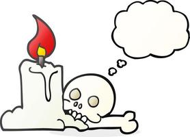 freehand drawn thought bubble cartoon spooky skull and candle vector