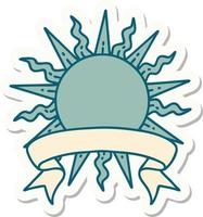 tattoo style sticker with banner of a sun vector