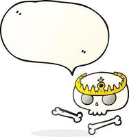 freehand drawn speech bubble cartoon skull wearing tiara vector