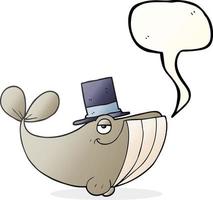 freehand drawn speech bubble cartoon whale wearing top hat vector