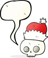 freehand drawn speech bubble cartoon skull wearing christmas hat vector