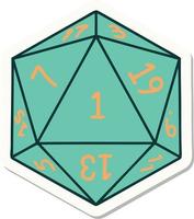 sticker of a natural 1 D20 dice roll vector