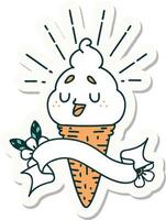 sticker of a tattoo style ice cream character vector